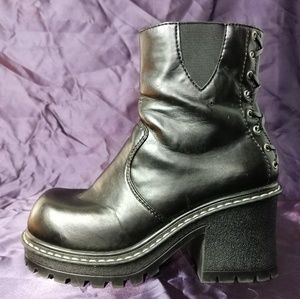 90s Y2K Black Chunky Heel Platform Boots Size 8